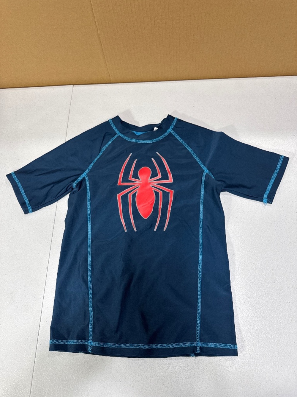 Marvel Spiderman Rashguard Shirt Athletic Blue Red Boys Size M Stretch